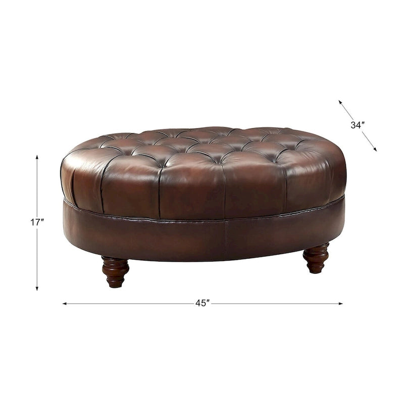 Top Grain Chesterfield Leather Ottoman with Goose Down Cushion