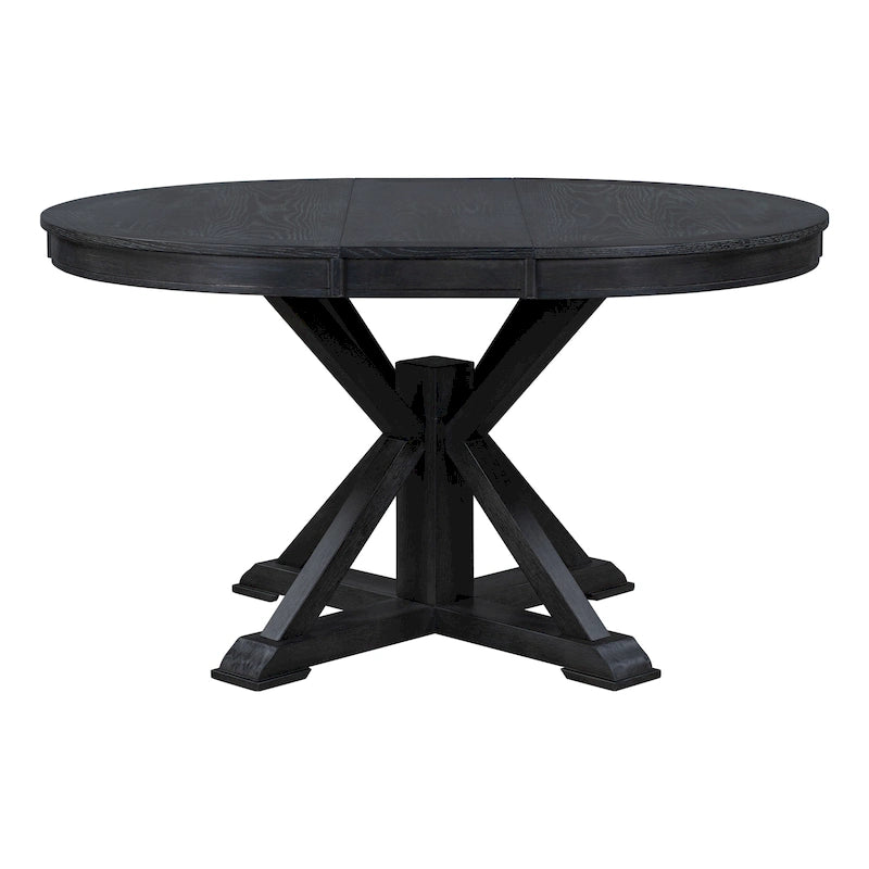 54-Inch Farmhouse Oval Extendable Dining Table, Black MDF