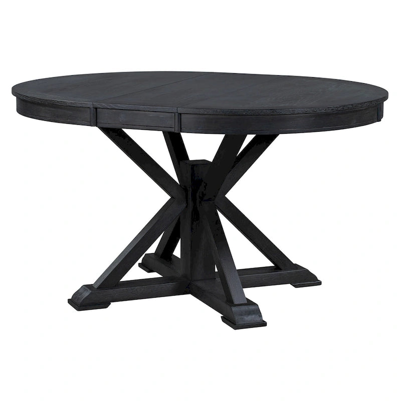 54-Inch Farmhouse Oval Extendable Dining Table, Black MDF