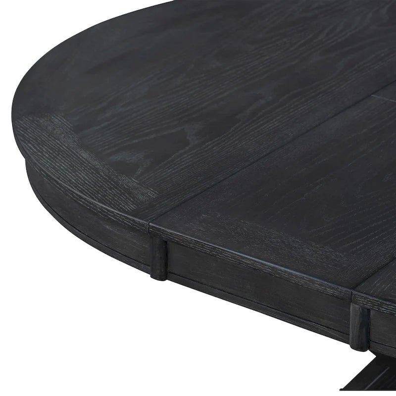 54-Inch Farmhouse Oval Extendable Dining Table, Black MDF