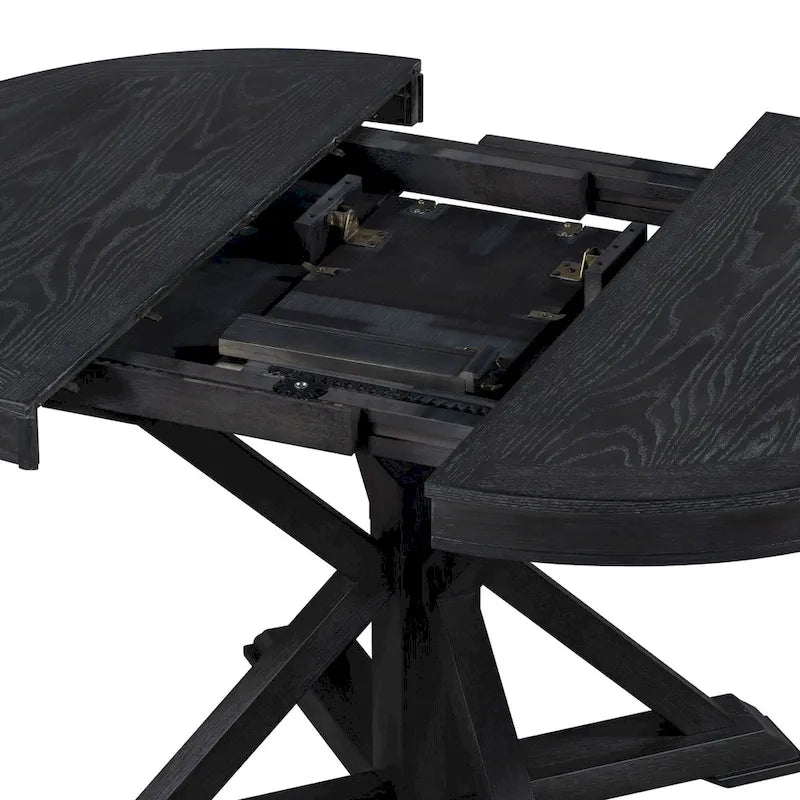 54-Inch Farmhouse Oval Extendable Dining Table, Black MDF
