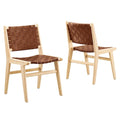 Woven Faux Leather Dining Side Chair with Rubberwood Frame, Set of 2