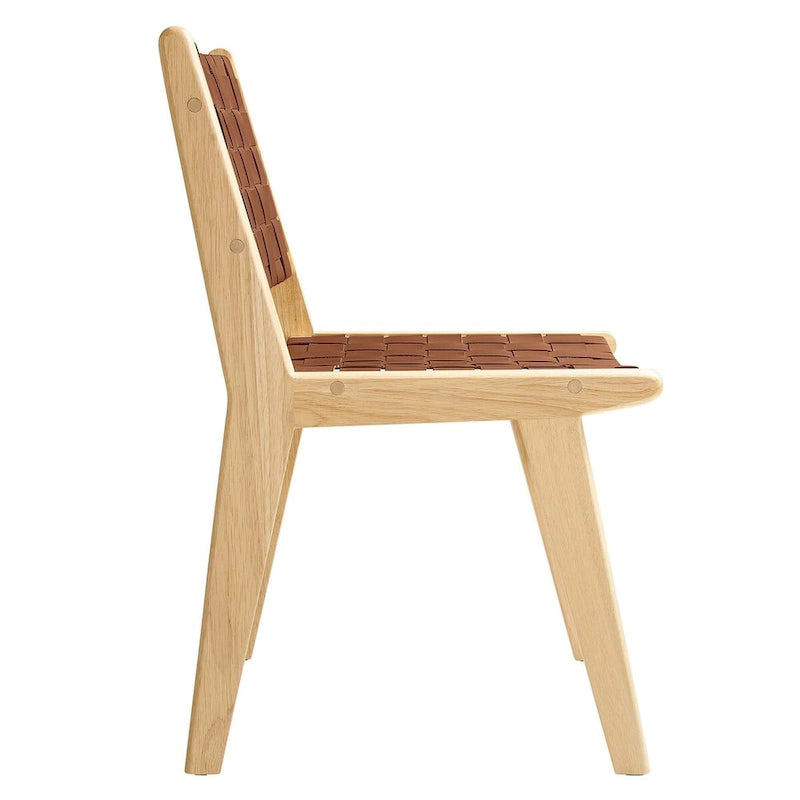 Woven Faux Leather Dining Side Chair with Rubberwood Frame, Set of 2