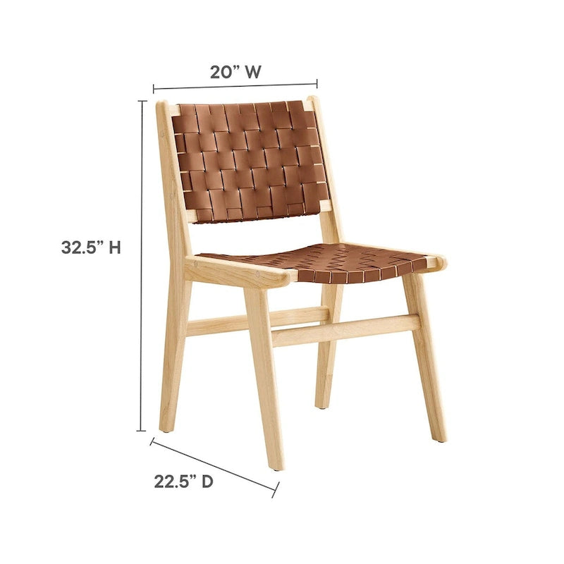Woven Faux Leather Dining Side Chair with Rubberwood Frame, Set of 2