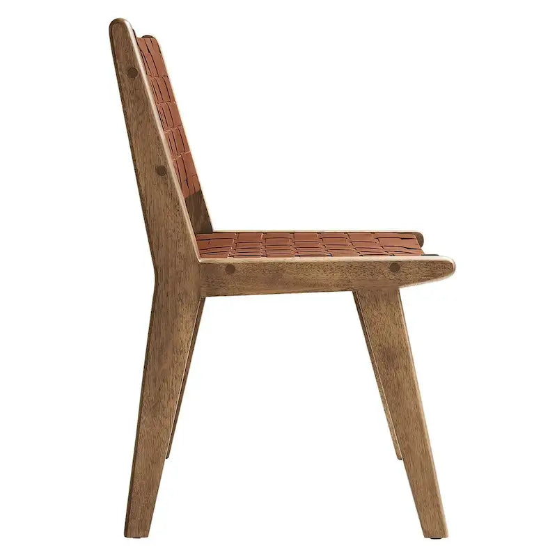 Woven Faux Leather Dining Side Chair with Rubberwood Frame, Set of 2