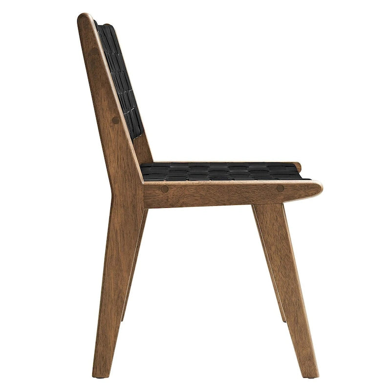 Woven Faux Leather Dining Side Chair with Rubberwood Frame, Set of 2