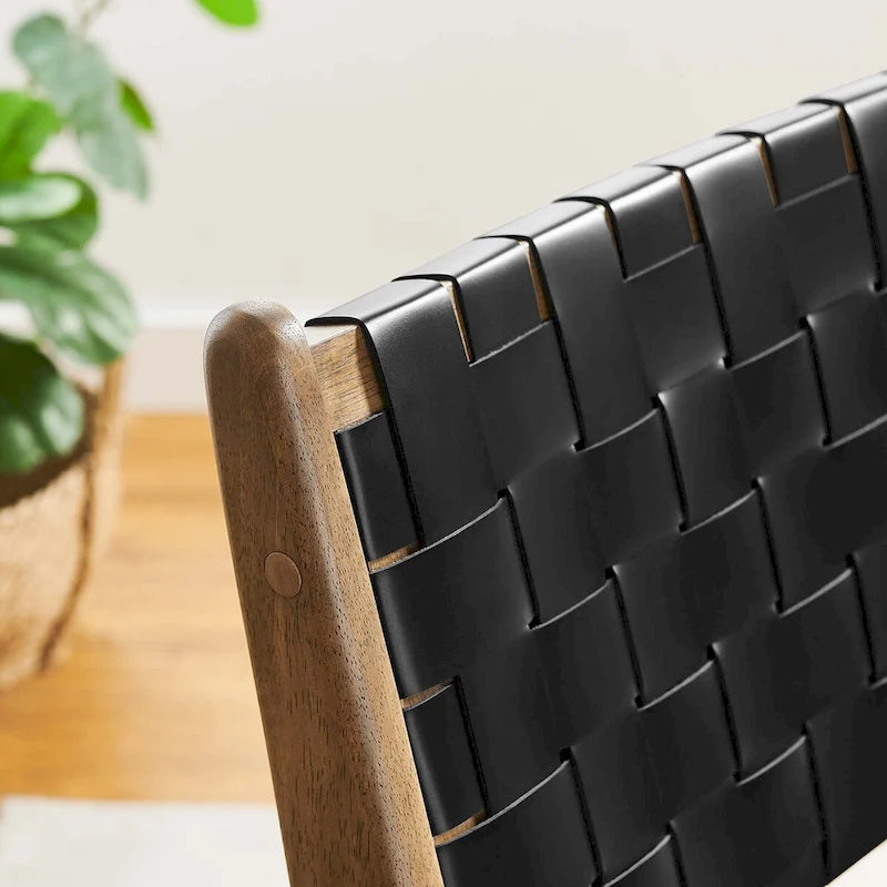 Woven Faux Leather Dining Side Chair with Rubberwood Frame, Set of 2