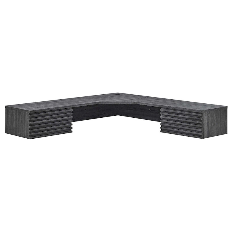 Wall Mount Corner Office Desk with Two Drawers and Wood Grain Finish