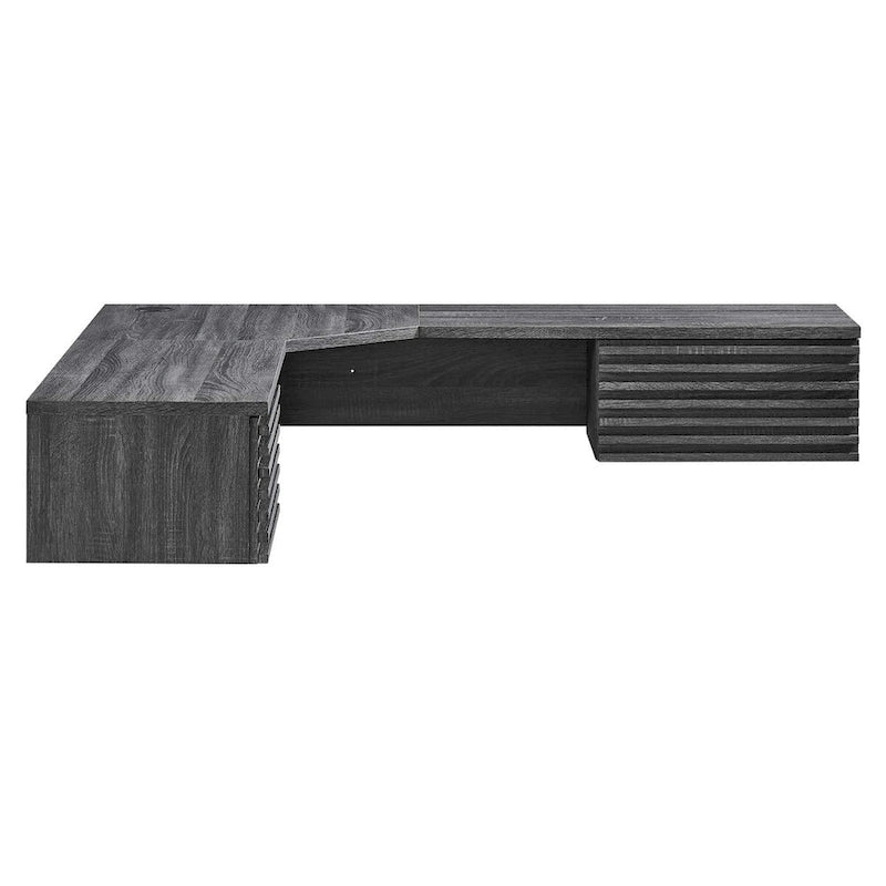 Wall Mount Corner Office Desk with Two Drawers and Wood Grain Finish