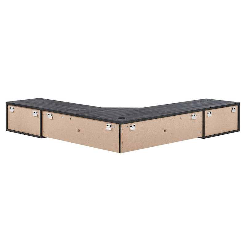 Wall Mount Corner Office Desk with Two Drawers and Wood Grain Finish