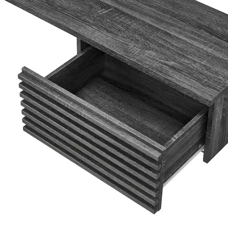Wall Mount Corner Office Desk with Two Drawers and Wood Grain Finish