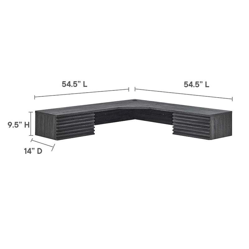 Wall Mount Corner Office Desk with Two Drawers and Wood Grain Finish