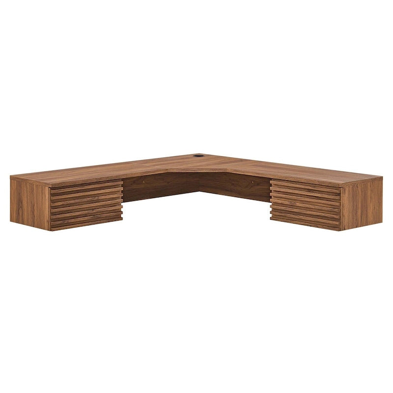 Wall Mount Corner Office Desk with Two Drawers and Wood Grain Finish