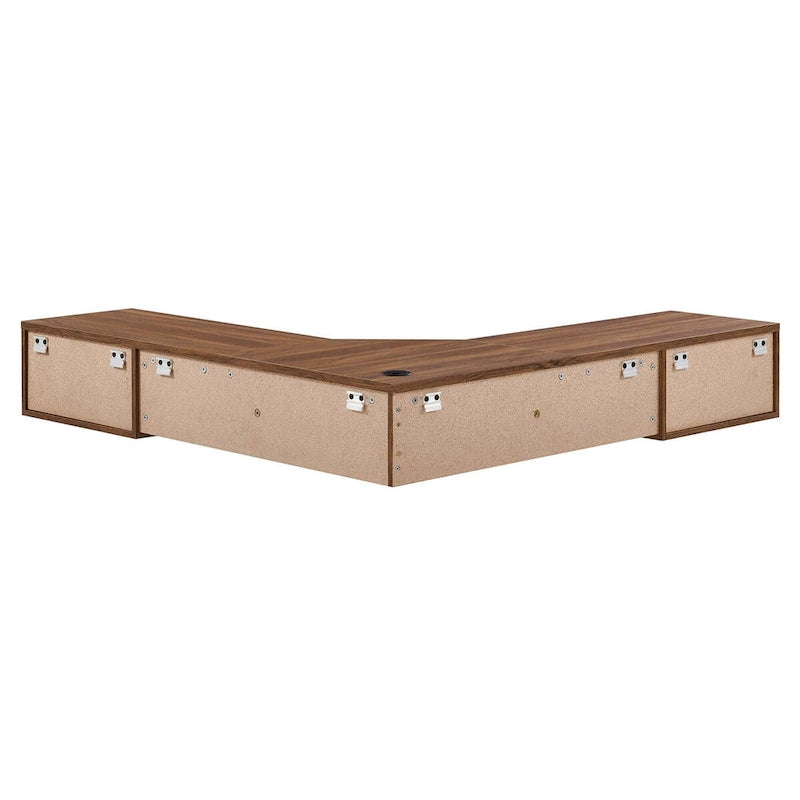Wall Mount Corner Office Desk with Two Drawers and Wood Grain Finish