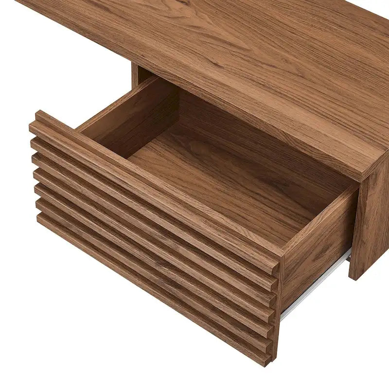 Wall Mount Corner Office Desk with Two Drawers and Wood Grain Finish