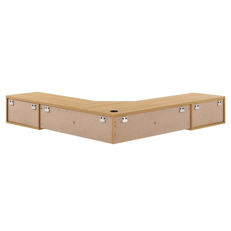 Wall Mount Corner Office Desk with Two Drawers and Wood Grain Finish