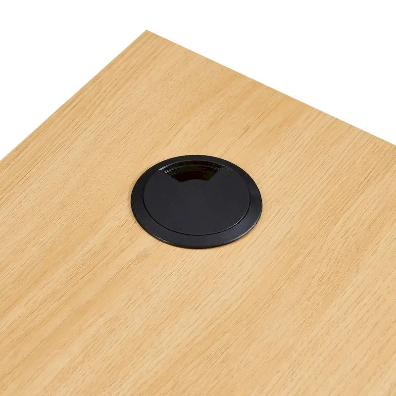Wall Mount Corner Office Desk with Two Drawers and Wood Grain Finish