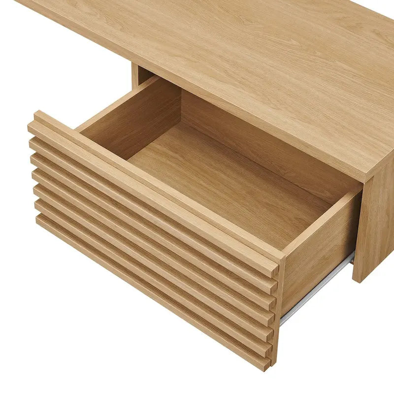 Wall Mount Corner Office Desk with Two Drawers and Wood Grain Finish