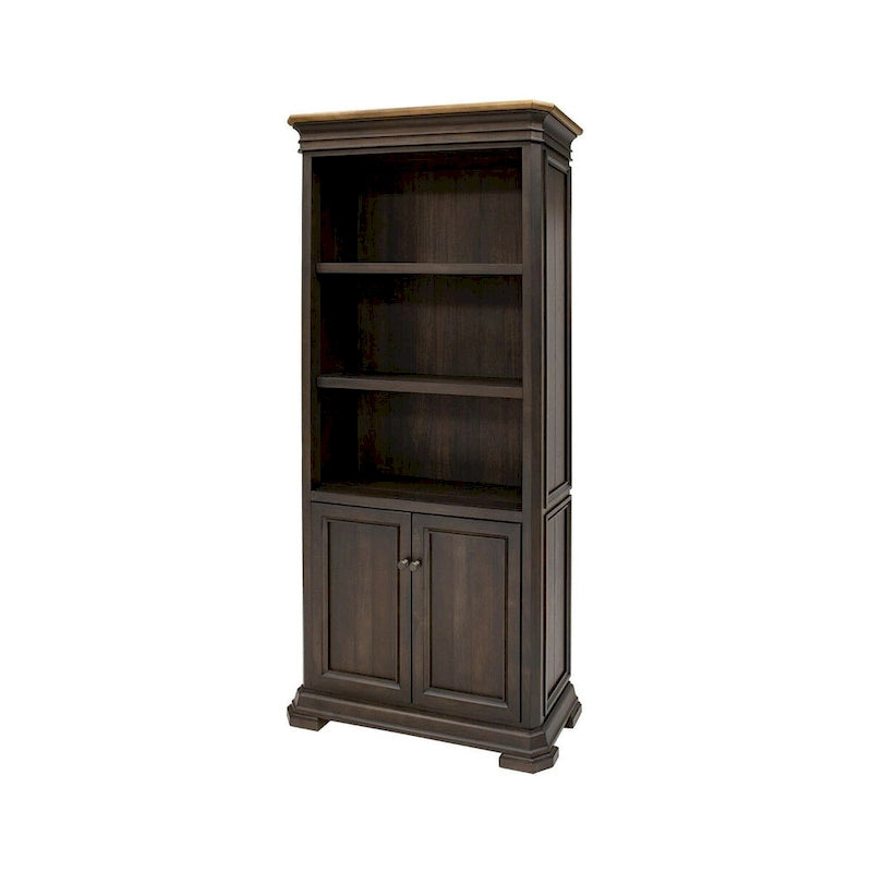 Executive Bookcase with Doors, Dark Brown Wood Finish, Fully Assembled