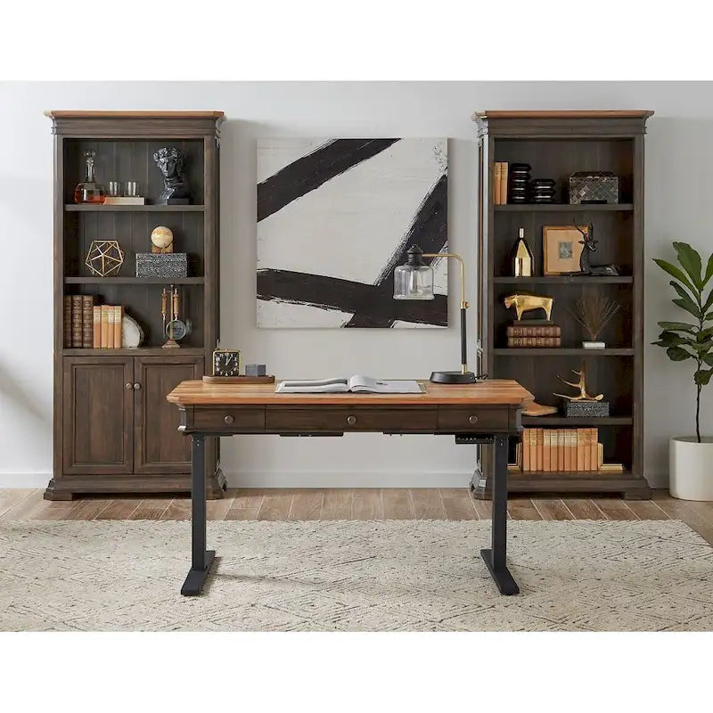 Executive Bookcase with Doors, Dark Brown Wood Finish, Fully Assembled