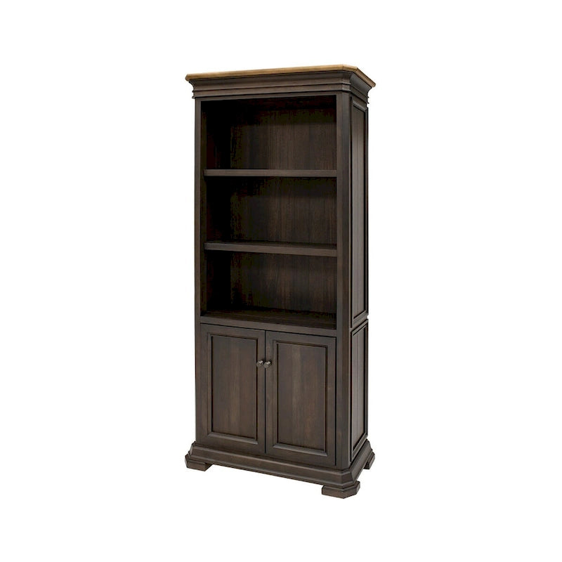 Executive Bookcase with Doors, Dark Brown Wood Finish, Fully Assembled