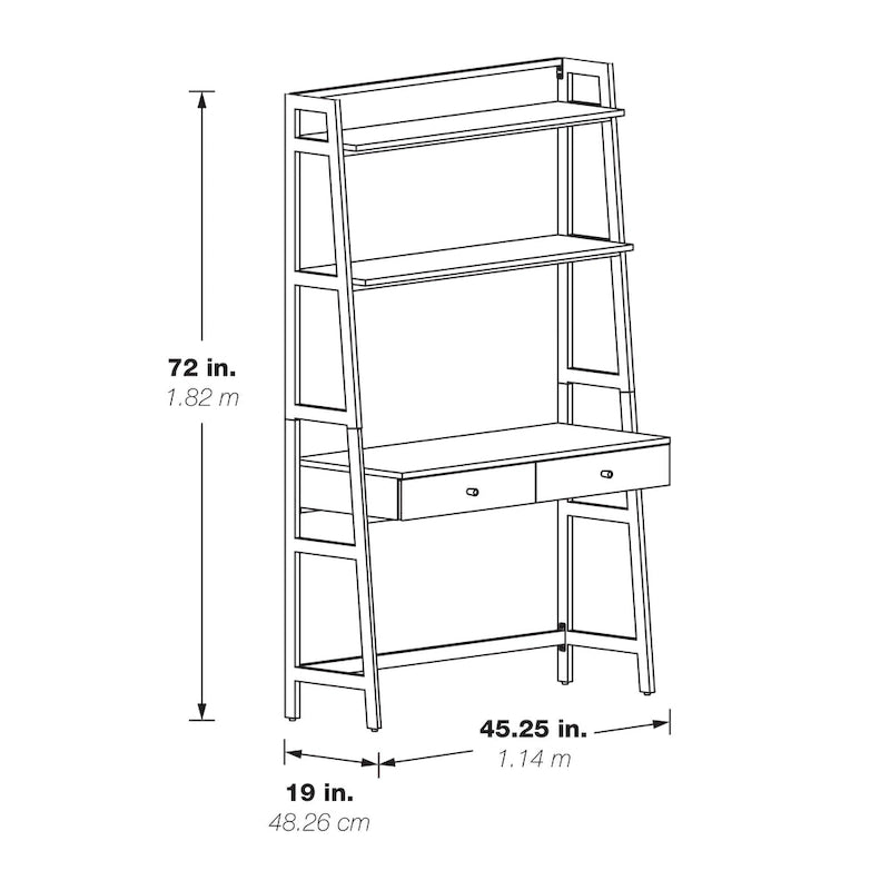 45-Inch Ladder Desk with Graduated Storage Shelves and Two Drawers