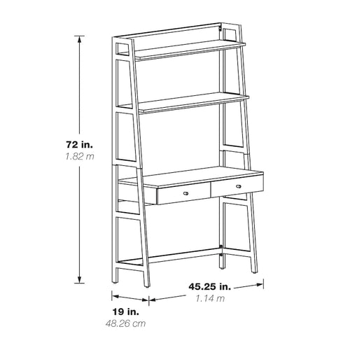 45-Inch Ladder Desk with Graduated Storage Shelves and Two Drawers