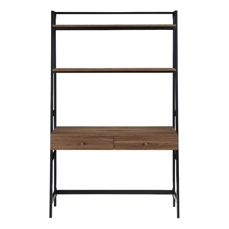 45-Inch Ladder Desk with Graduated Storage Shelves and Two Drawers