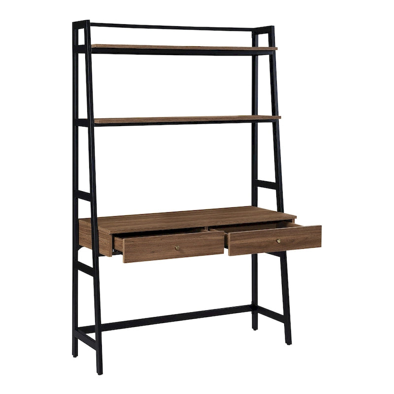 45-Inch Ladder Desk with Graduated Storage Shelves and Two Drawers
