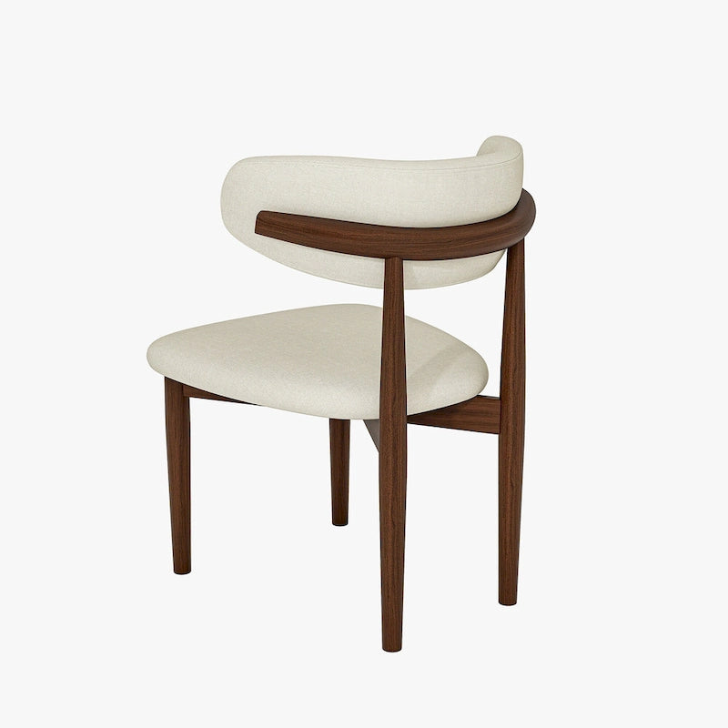 Mid-Century Dining Chair, Cream Upholstered Seat & Back, Solid Walnut Wood Legs