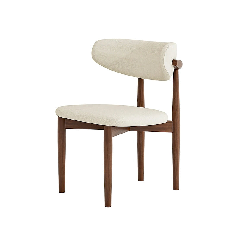 Mid-Century Dining Chair, Cream Upholstered Seat & Back, Solid Walnut Wood Legs