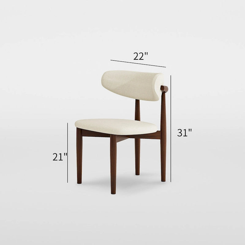 Mid-Century Dining Chair, Cream Upholstered Seat & Back, Solid Walnut Wood Legs