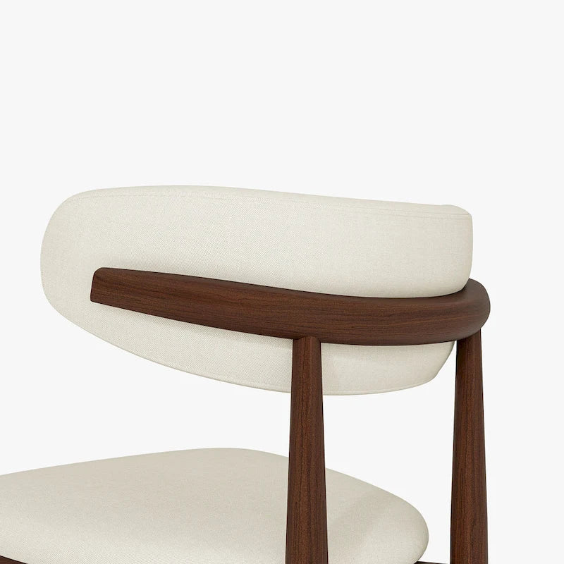 Mid-Century Dining Chair, Cream Upholstered Seat & Back, Solid Walnut Wood Legs