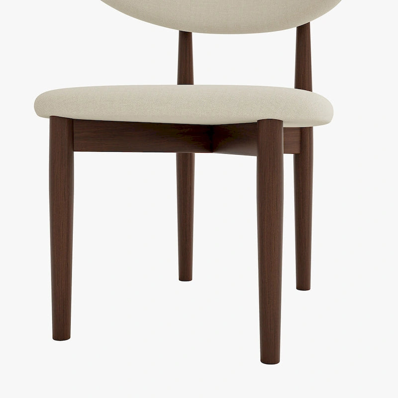Mid-Century Dining Chair, Cream Upholstered Seat & Back, Solid Walnut Wood Legs