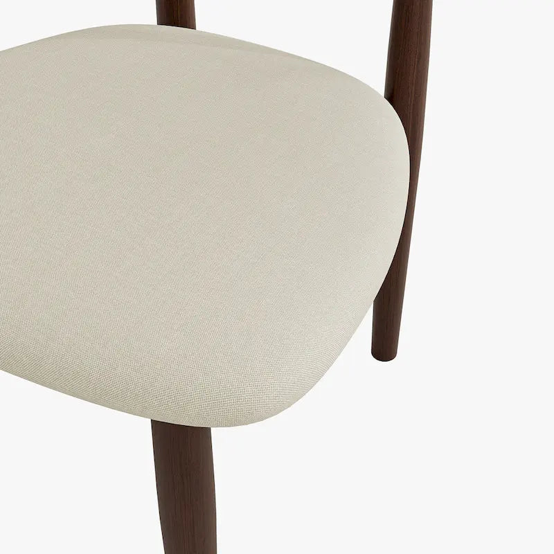 Mid-Century Dining Chair, Cream Upholstered Seat & Back, Solid Walnut Wood Legs