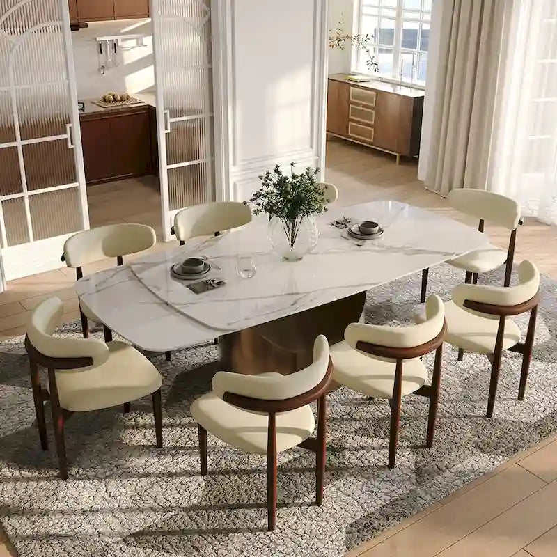 Mid-Century Dining Chair, Cream Upholstered Seat & Back, Solid Walnut Wood Legs