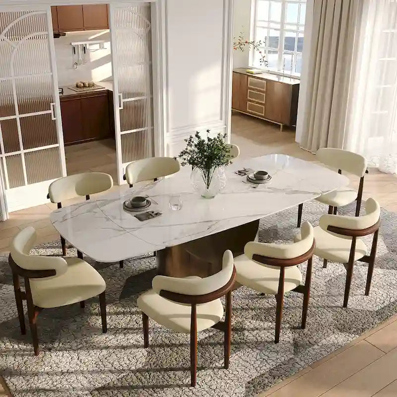 Mid-Century Dining Chair, Cream Upholstered Seat & Back, Solid Walnut Wood Legs