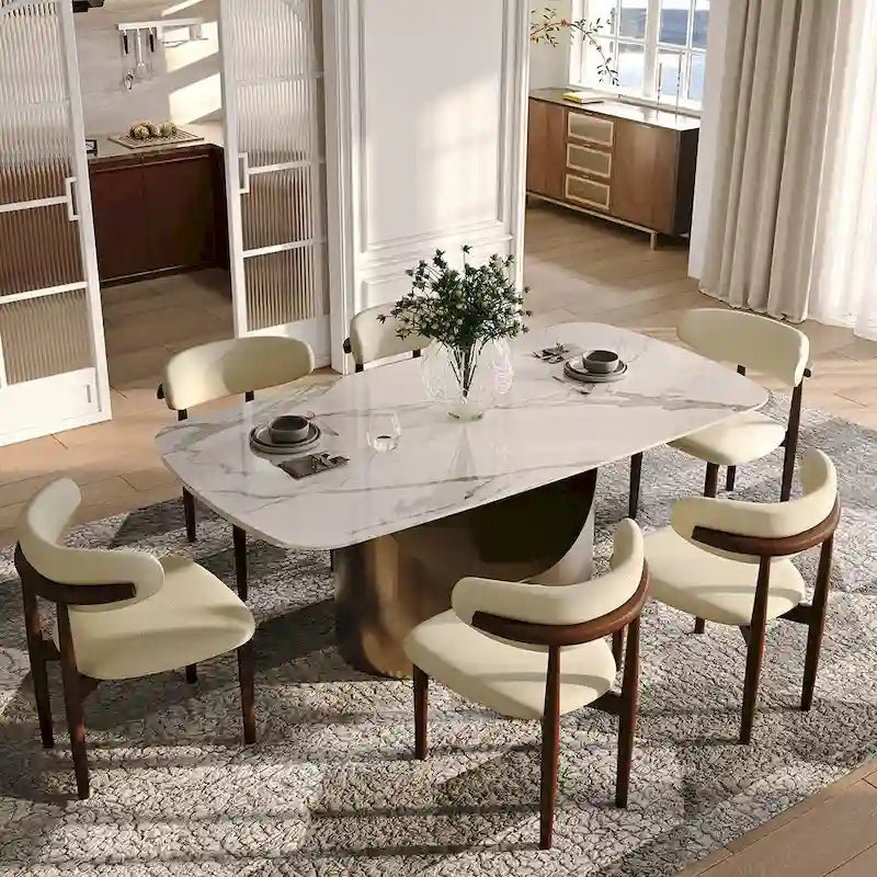 Mid-Century Dining Chair, Cream Upholstered Seat & Back, Solid Walnut Wood Legs