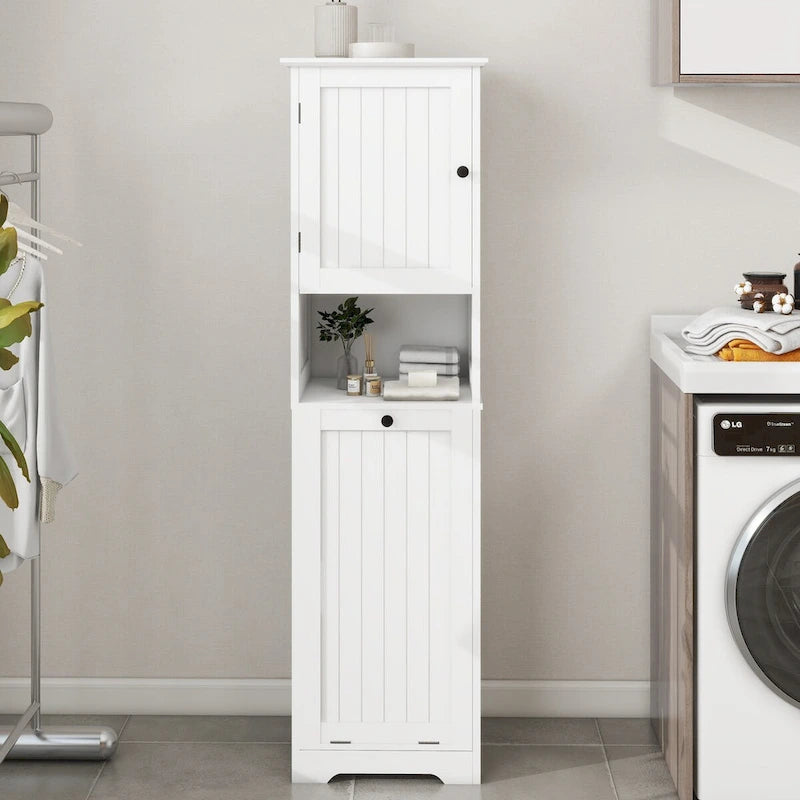 White 1-Compartment 1-Door Tilt-Out Laundry Sorter Cabinet