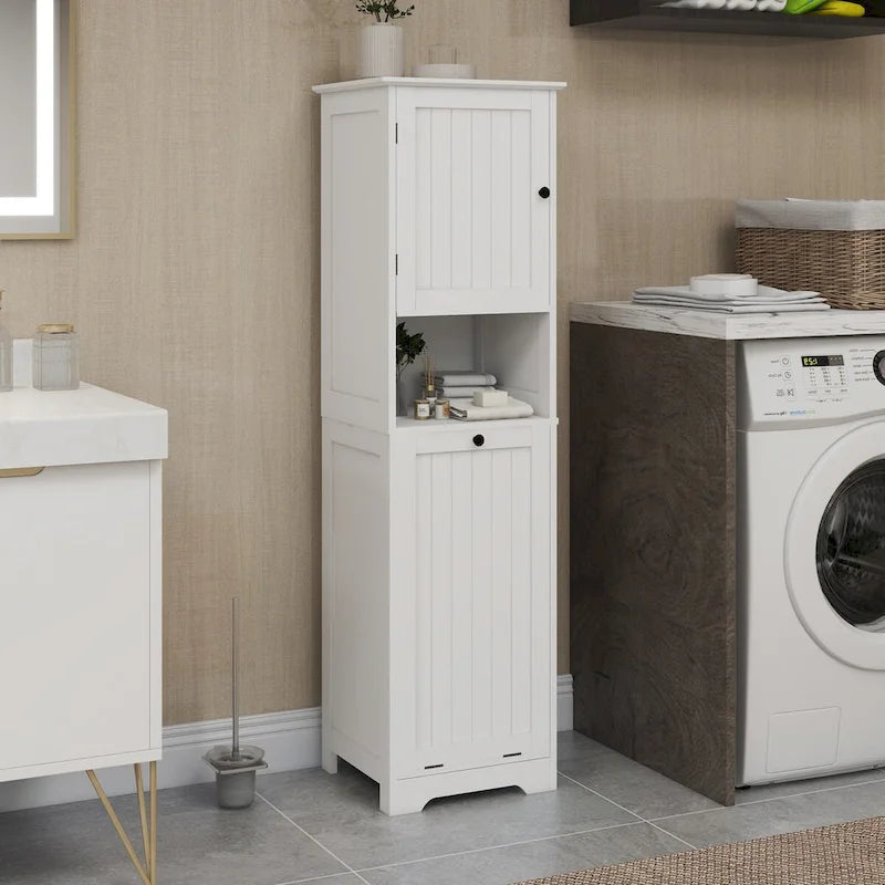 White 1-Compartment 1-Door Tilt-Out Laundry Sorter Cabinet