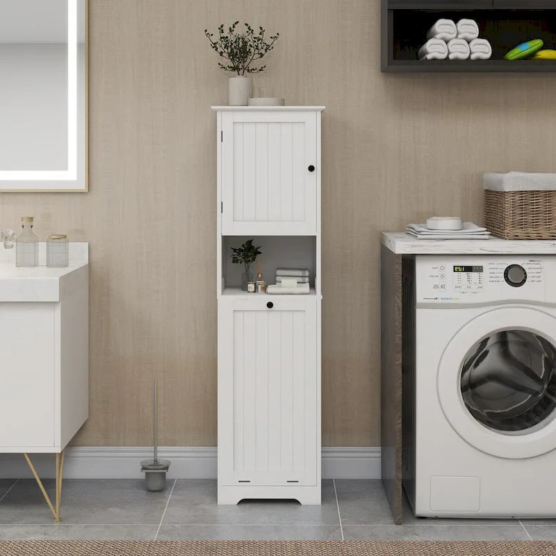 White 1-Compartment 1-Door Tilt-Out Laundry Sorter Cabinet