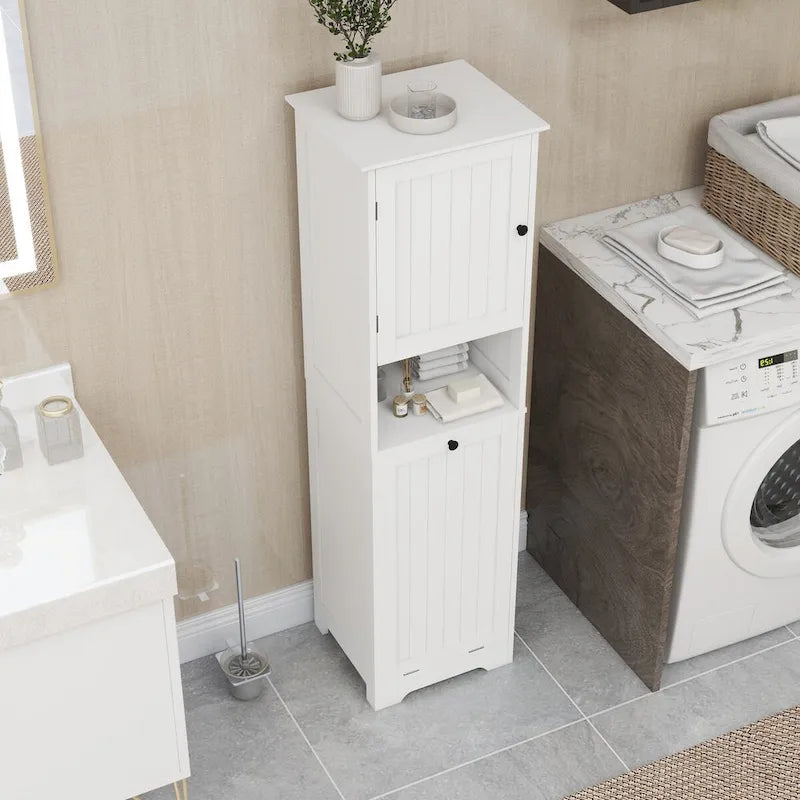 White 1-Compartment 1-Door Tilt-Out Laundry Sorter Cabinet