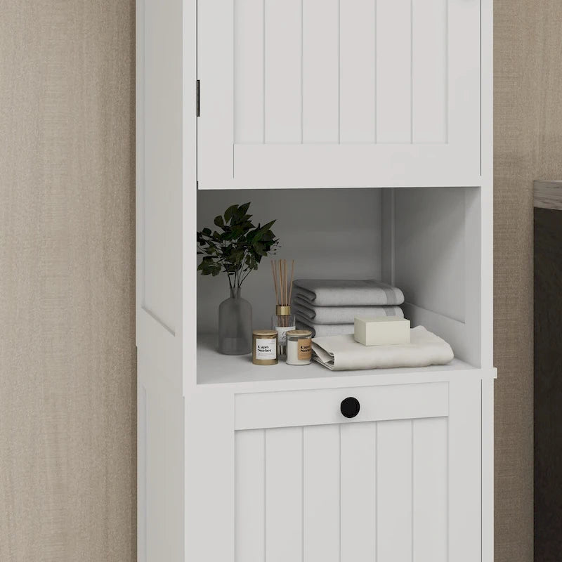 White 1-Compartment 1-Door Tilt-Out Laundry Sorter Cabinet