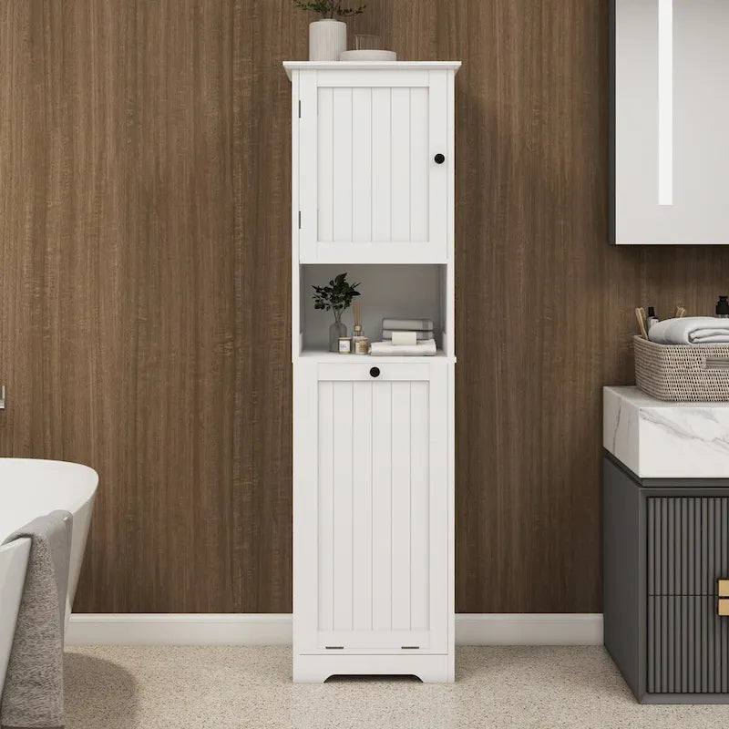 White 1-Compartment 1-Door Tilt-Out Laundry Sorter Cabinet
