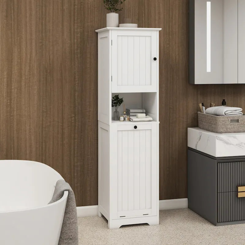 White 1-Compartment 1-Door Tilt-Out Laundry Sorter Cabinet