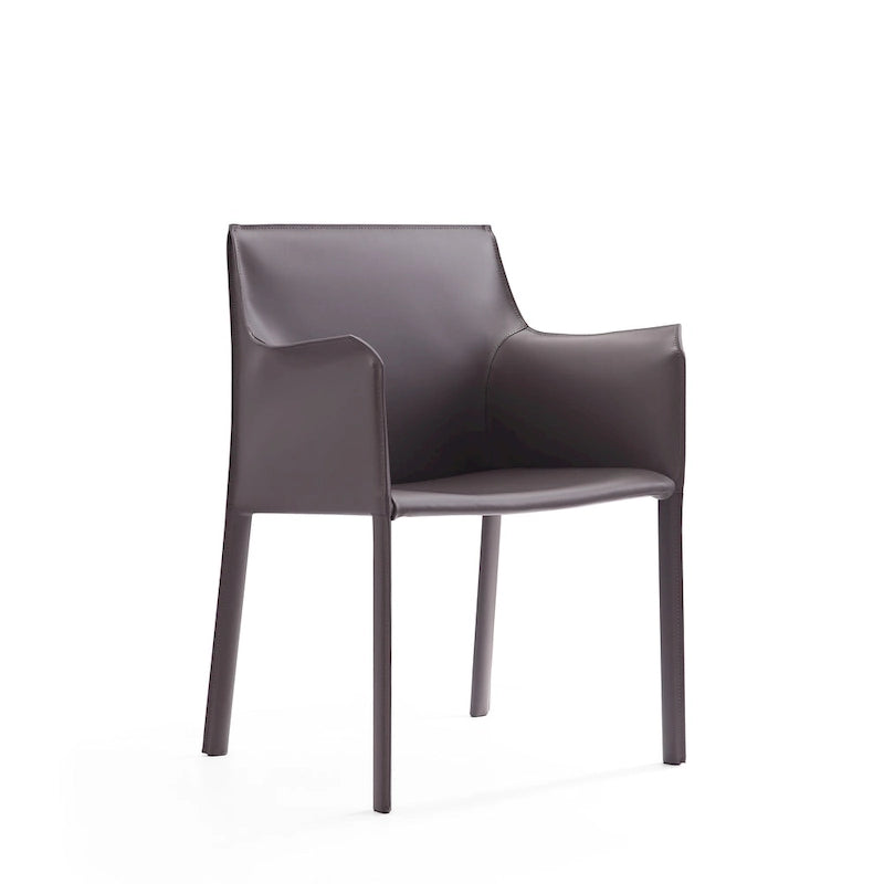 Modern Leather Dining Arm Chair with Curved Design