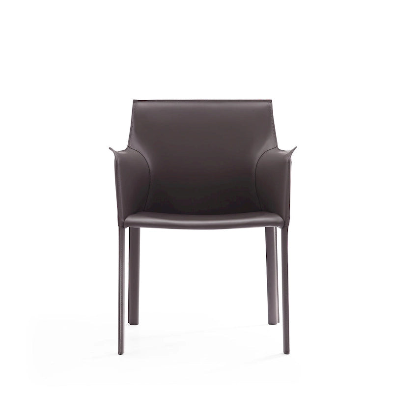 Modern Leather Dining Arm Chair with Curved Design