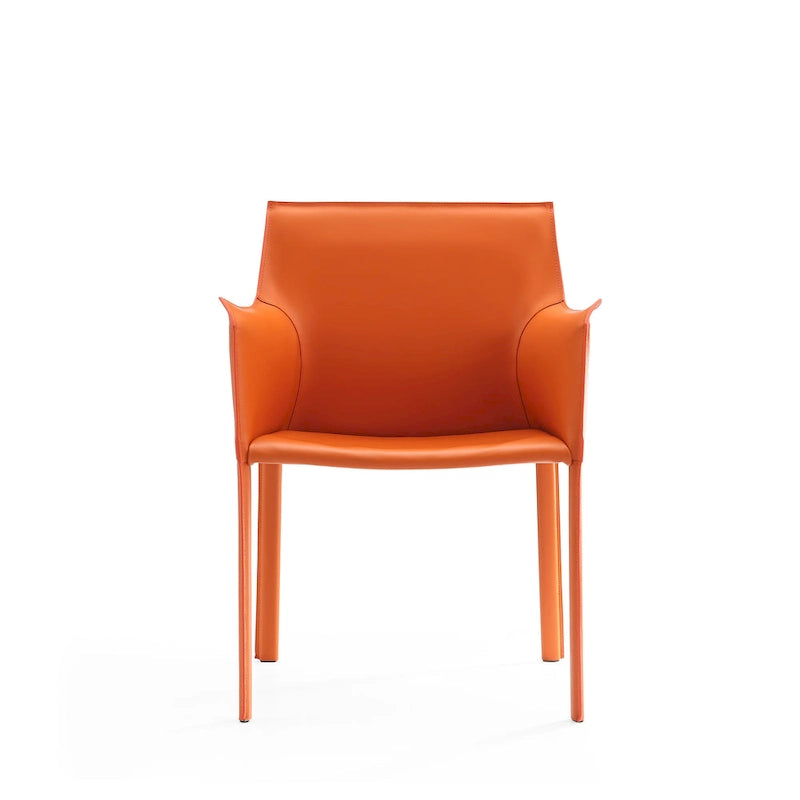 Modern Leather Dining Arm Chair with Curved Design