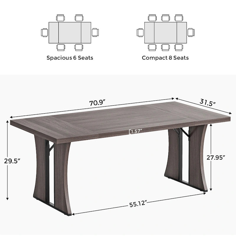 70.9 inch Large Dining Table for 6-8, Farmhouse Kitchen Table for Dining Room