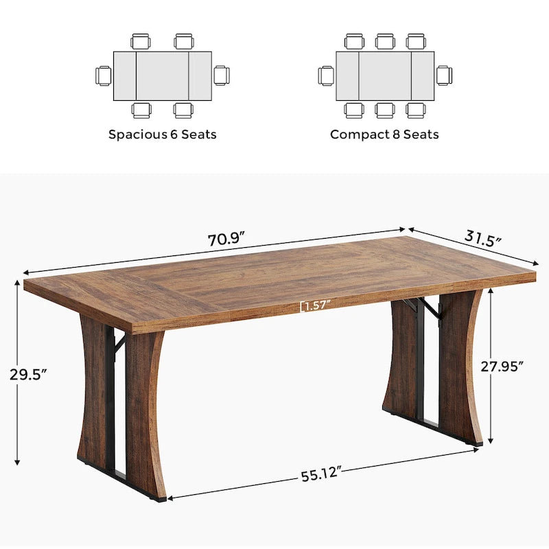 70.9 inch Large Dining Table for 6-8, Farmhouse Kitchen Table for Dining Room